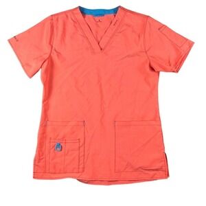 Carhartt Force Scrub Top Womens Size S Coral Pink V-Neck Short Sleeve